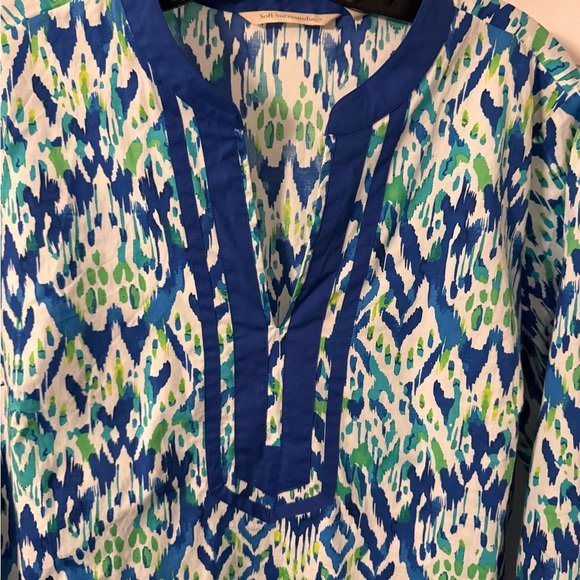 Soft Surroundings “Kirti Ikat”Women’s Top Blouse Sz L Blue & Green 3/4 Sleeves - Picture 3 of 12